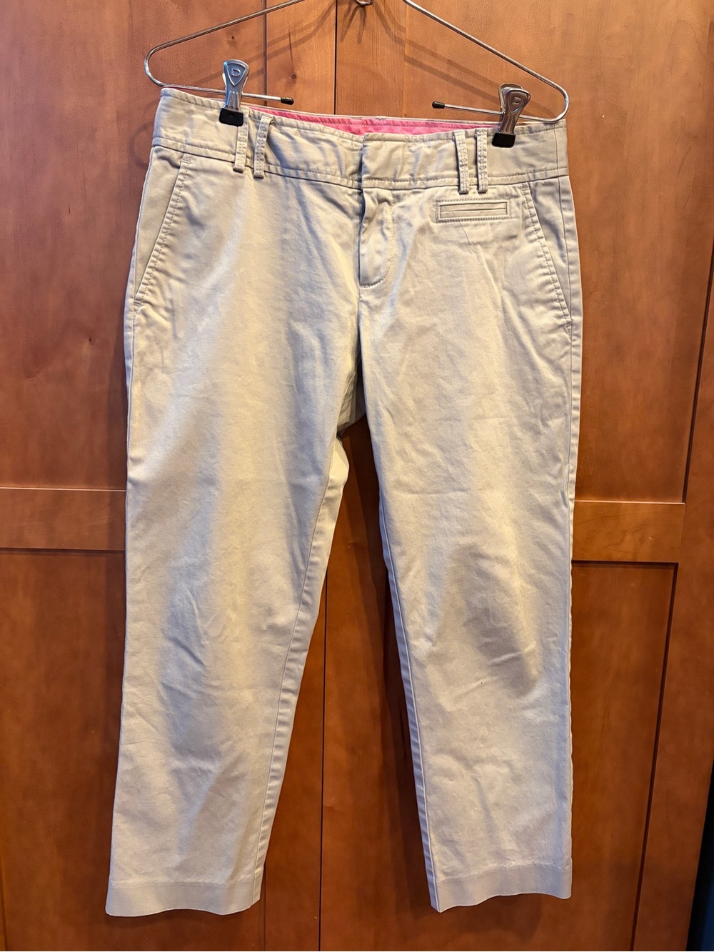 Banana Republic Cropped Chino Jeans in Light Tan with Pink Waistband